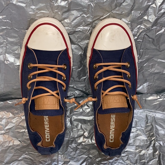 Navy blue, red and white converse. Worn four times.❤️ - Picture 3 of 7